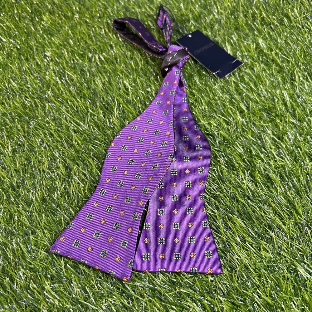 Cremieux Geometric Silk Bow Tie Mens One Size Purple Adjustable Self Tie NWT